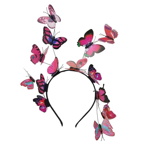 TUANMOZI Damen Schmetterlings Stirnbänder Schmetterling Braut Haarband Fasching Haarschmuck Kostüm Schmetterling Haarband Stirnband Party Haarreif Kopfschmuck Karneval Kostüm für Mädchen (Hotpink) von TUANMOZI