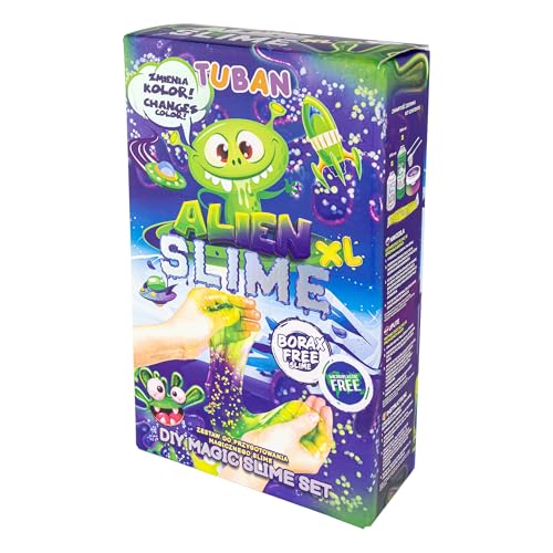 TUBAN DIY Tuban Slime Set – Kleber – Aktivator – Neon-Glitzer – Behälter – Rührstab – Spielzeug für Kinder Alien XL von TUBAN