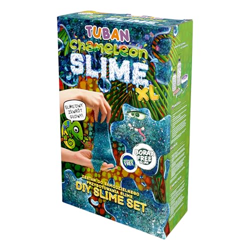 TUBAN DIY Tuban Slime Set – Kleber – Aktivator – Neon-Glitzer – Behälter – Rührstab – Spielzeug für Kinder Chamäleon XL von TUBAN