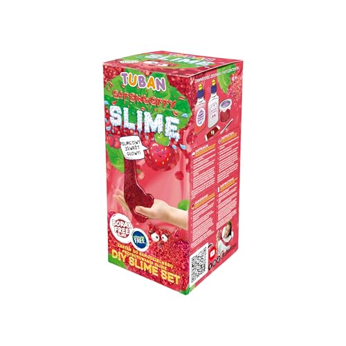 TUBAN DIY Tuban Slime Set – Kleber – Aktivator – Neon-Glitzer – Behälter – Rührstab – Spielzeug für Kinder Erdbeere von TUBAN