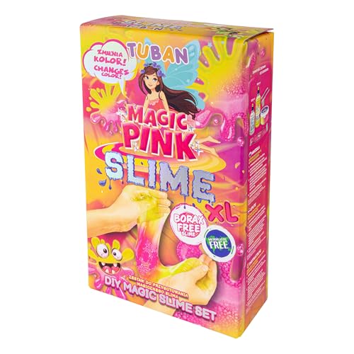 TUBAN DIY Tuban Slime Set – Kleber – Aktivator – Neon-Glitzer – Behälter – Rührstab – Spielzeug für Kinder Magic Pink XL von TUBAN