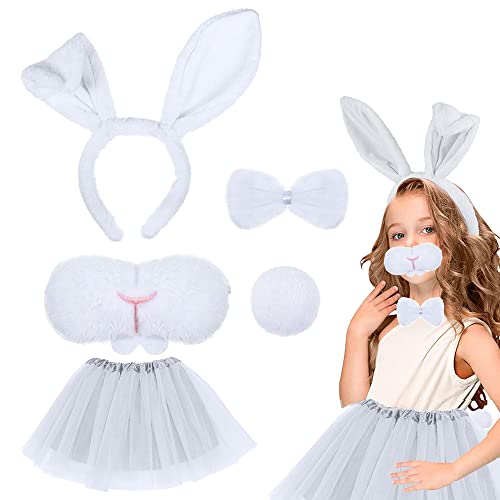 Hasenkostüm Kinder,Kaninchen Kostüm Kinder,Karneval Kostüm Hase Kinder,Faschingskostüm Hase Kinder mit Tüllrock Kinder,Hasenohren Haarreif,Fliege,für Ostern Fasching Karneval Kostümparty (Weiss) von TUIBEIDAMAI