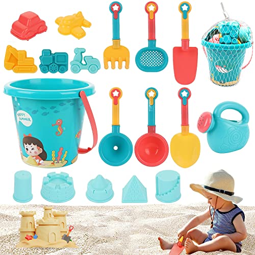 Sanspielzeugset,Sandspielzeug Set für Kinder,18 Stück Sandspielzeug Set,Sandspielzeug Strand,Sand Toys Kids Set,Sandkasten Set,mit Eimer, Schaufel, Sandformen, Gießkanne, für Kinder Jungen Mädchen von TUIBEIDAMAI