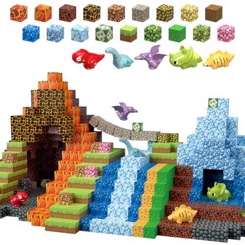 Magnetische Bausteine 205 Stück Dinosaurier Spielzeug Magnetic Building Blocks, Baue 3D Dinosaurier Welt Abenteuer Magnetspiel Kinderspielzeug Geschenke für Jungen Mädchen ab 3 4 5 6 7 9 10-12 Jahre von TUKIIE