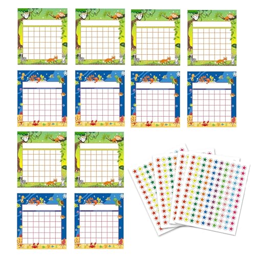 TUKNN Belohnungstafel, Star Chart, Personalisierte Belohnungstafel für Kinder, Belohnungstafel Kinder, Aufgabentafel für Kinder Belohnungssystem, mit 480 Sternstickern, 12 Stück von TUKNN