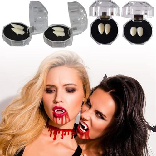 Vampir Zähne ,Vampir Fangs Kit,Halloween Vampir Zähne,Vampir Fangs Kit 4 Größen Custom Fangs Vampierzähne Gefälschte Zahnersatz für Cosplay Party Requisiten Halloween Party Zähne,4 Paar von TUKNN