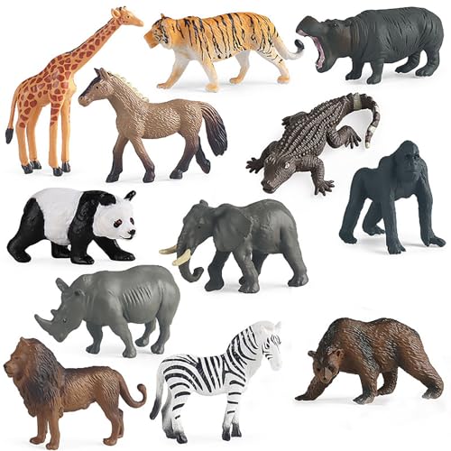 12 Stück Waldtiere Figuren Set,Safari Tiere Figur,Klein Realistische Tiere Spielzeug,Wilde Zoo Tiere,Dschungel Wild Tiere Figuren,Deko Cupcake Topper von TULEBOLIAN