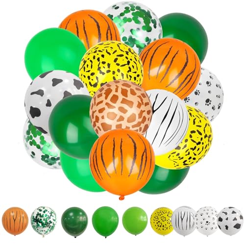 Dschungel Luftballons,12 Zoll Dschungel Safari Luftballons,mit Leoparden Tiger Animal Print Ballons,für Safari Wald Thema Geburtstag Party Dekoation Baby Shower von TULEBOLIAN