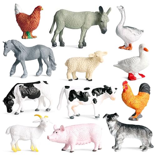 TULEBOLIAN 12pcs Mini Bauernhof Figuren Set,Bauernhof Tiere Figur,Klein Realistische Tiere Spielzeug,Bauernhof Tiere,Bauernhof Tiere Figuren,Deko Cupcake Topper von TULEBOLIAN