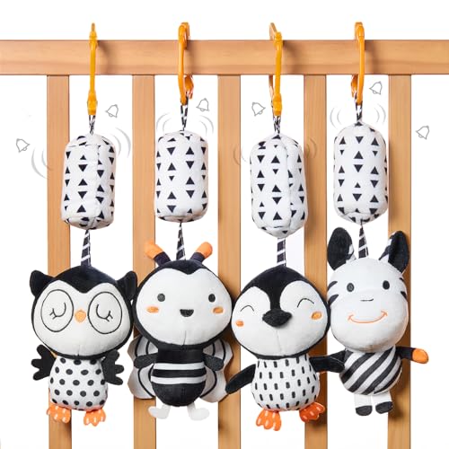 TUMAMA Baby Kinderwagen Spielzeug 0 3 6 9 12 Monate, Babyrassel Hängespielzeug für Kinderbett Autositz - 4 Stück Tiere Schwarz Weiß Rassel Geschenk Kleinkind Jungen und Mädchen TUMAMA Baby Kinderwagen Spielzeug 0 3 6 9 12 Monate, Babyrassel Hängespielzeug für Kinderbett Autositz - 4 Stück Tiere Schwarz Weiß Rassel Geschenk Kleinkind Jungen und Mädchen von TUMAMA KIDS