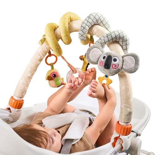 TUMAMA 2-in-1 Spielbogen Mit Baby Kinderwagen Spirale Spielzeug ab 0 3 6 9 12 Monate, Clip Auf Activity Spirale für Bett & Autositz, Plüschtier Auto babyschale Spielzeug Rücksitz Mit Beißring Rasseln von TUMAMA