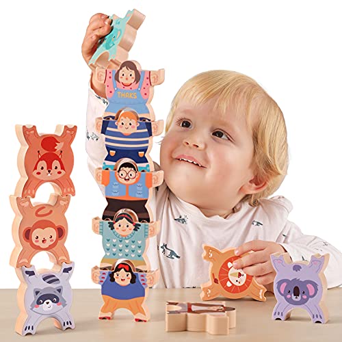 TUMAMA Herkule Und Tier Stapelspiel Ab 2 3 4 5 6 Jahre, 12pcs Stapelmännchen Spiel Stapeln Bauklötze Stapelspielzeug, Interaktives Stapelturm Baby Spielzeug, Montessori Stacking Balancing Games Toys von TUMAMA KIDS