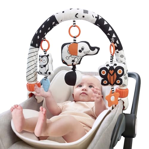 TUMAMA Spielbogen Kinderwagen Babybogen, Clip Spielbogen Kinderwagen Spielzeug mit 3 Sensory Hanging Animals Rassel, Bogen - Sensorisches Spielzeug Geschenk Neugeborene Kleinkind 0 3 6 9 12 Monate von TUMAMA