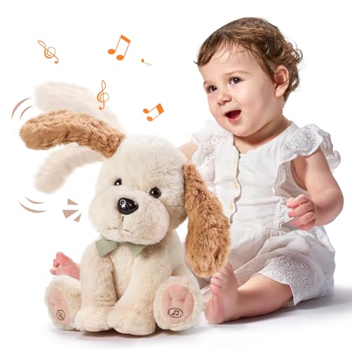 TUMAMA Sprechender Singender Hund Spielzeug Kinder, Plüschtier Sprechende Interaktives Labertier Hunde, Kopie Sprechen, Ohr & Körper Winken, Singen 6-Lieder, Baby Dancing Dog Spiel Nachsprechendes von TUMAMA