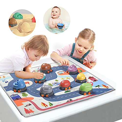 TUMAMA Stapelbecher Baby,aufahrzeuge Kinder Fahrzeug Spielzeug mit Spielmatte,Spielfahrzeuge Pädagogisches Geschenkspielzeug Baufahrzeuge Set für Kinder Geschenk für Kinder Jungen ab 3 Jahre von TUMAMA