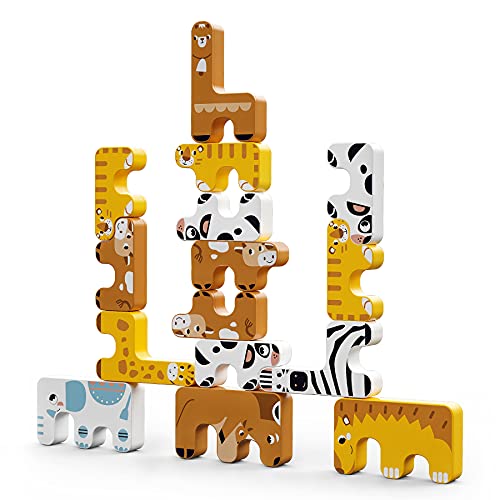 TUMAMA Stapelspiele Spielzeug Kinder Montessori Animal Balance Blocks Spiele Kleinkind Pädagogisches Stapeln High Building Block für 3+ Jahre alt Kinder Kleinkinder Erwachsene Jungen Mädchen (15pcs) von TUMAMA KIDS