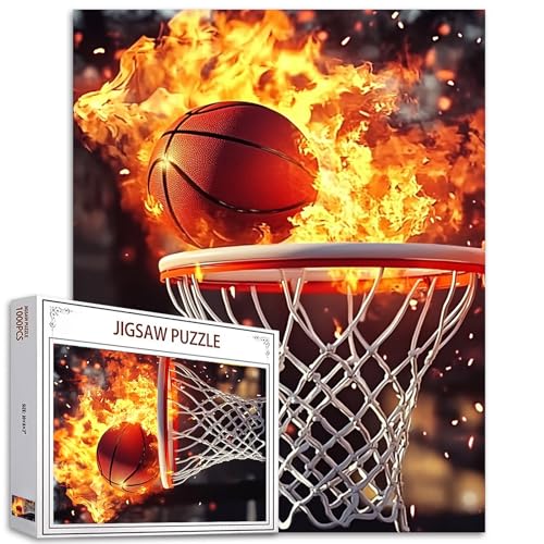 Graffitic 1000 Teile Puzzles für Erwachsene Basketball in Flamme Malerei Jigsaw Puzzle Ball Sport 1000 Teile Puzzles Feuer Basketball Hoop Wand Dekor DIY Handwerk Magische Puzzle Kunst Man Cave Decor von TUMOVO