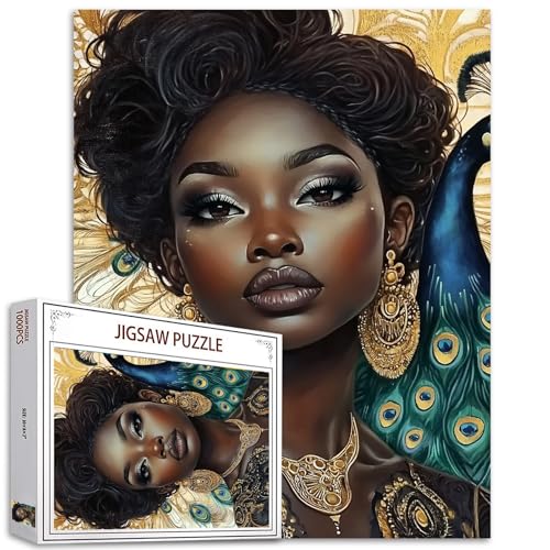 Native America Afrika Girl 1000 Teile Puzzle für Erwachsene Natürliche Schwarze Frau Malerei Jigsaw Puzzle Mode Weiblich 1000 Teile Puzzles Spiel Tier Pfau Wand Dekor DIY Handwerk Puzzle Kunst von TUMOVO