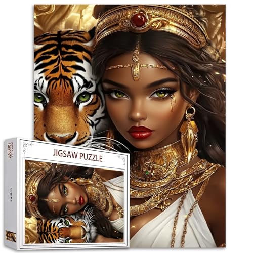 Puzzle mit 1000 Teilen für Erwachsene, afrikanische Königin mit Gloden, Schmuckmalerei, Puzzle, Löwe und Afro-Frauen, 1000 Teile, Puzzle-Spiel, Skandinavien, Wanddekoration, Bastelpuzzle, Kunst von TUMOVO