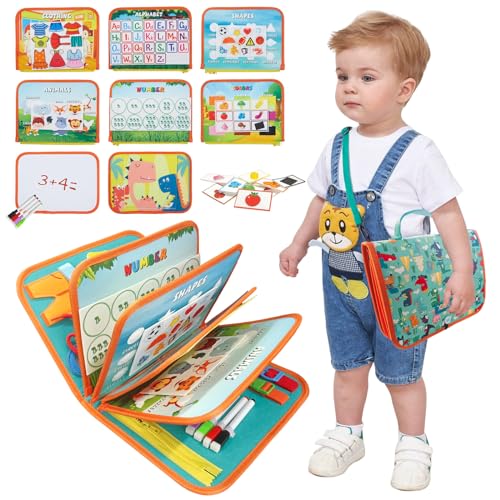 TUNJILOOL Busy Board Montessori Spielzeug ab 1 2 3 4 Jahre Kleinkinder, Activity Board Motorikspielzeug, Geschenk Junge Mädchen, Baby Sensorisches Lernspielzeug Motorikbrett für Reise Auto Flugzeug von TUNJILOOL