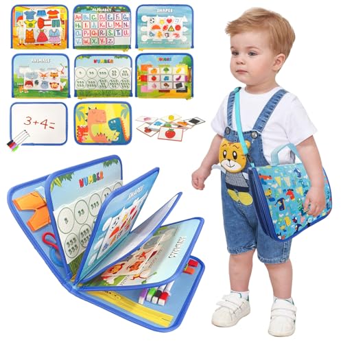 TUNJILOOL Busy Board Montessori Spielzeug ab 1 2 3 4 Jahre Kleinkinder, Activity Board Motorikspielzeug, Geschenk Junge Mädchen, Baby Sensorisches Lernspielzeug Motorikbrett für Reise Auto Flugzeug von TUNJILOOL