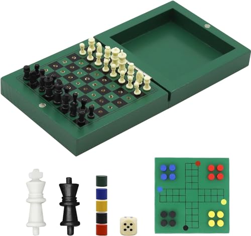 TUNJILOOL Schachspiel, 3 in 1 Schachbrett Holz Hochwertig Schach Dame Backgammon, Tragbares und Faltbares Chess Board Set, Schachspiel Klappbar für Teen Erwachsene Party Reisen (10cm) von TUNJILOOL