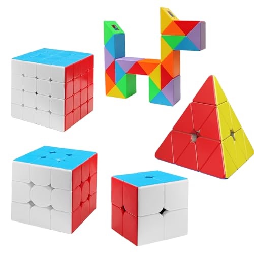 TUNJILOOL Zauberwürfel Set,Speed Cube Set 2x2x2 3x3x3 4x4x4 Pyraminx 24 Blöcke Magische Schlange Würfel Smoothly Aufkleberlos Speedcube Puzzle Cube Spielzeug für Kinder Erwachsene Anfänger Klassische von TUNJILOOL