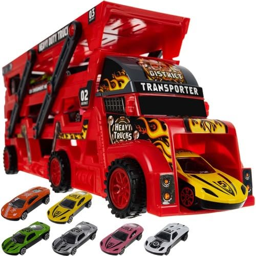 TUOLON LKW Spielzeugautos Für Kinder Mit Verfolgung LKW Bisarca Mit 6 Mini Cars Autos Geschenke Für Kinder 3 4 5 Jahre Spiele Kinder von TUOLON