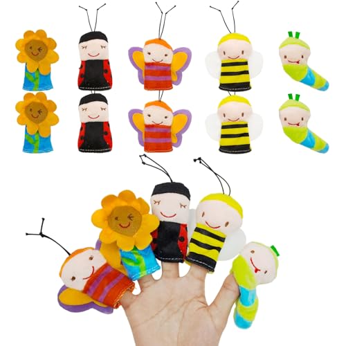 TUONYIS 10 Stück Fingerpuppen Finger Plüschtier Mitgebsel Klein Tierfiguren Fingerpuppe Samt Handpuppe Finger Plüschtier Set Plüschfigur Spielzeug Props Finger Plüschtier Kinder für Kinderparty (Bunt) von TUONYIS