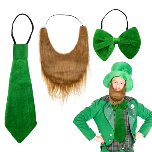 TUONYIS 3 Stück Grüne Kleideraccessoires,Kobold Kostüme zum St. Patricks Day,Fliege Bart Kostümzubehör,Kobold Kostüm Retro-Requisite für Männer und Frauen Irish Pub Motto-Party Karneval(3 PCS) von TUONYIS