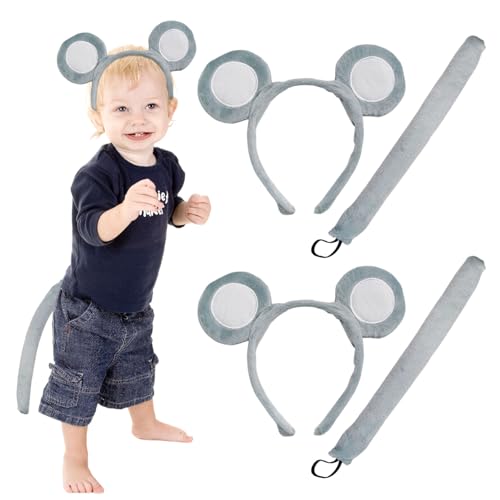 TUONYIS 4 Stück Haarreifen mit Maus Ohren Maus Kostüm Set Haarreifen Maus Ohren Stirnband Tier Kostüm Set,Ohren Stirnband Schwanz Tier Verkleidung Set für Fasching Karneval Party Kostüm Accessoires von TUONYIS