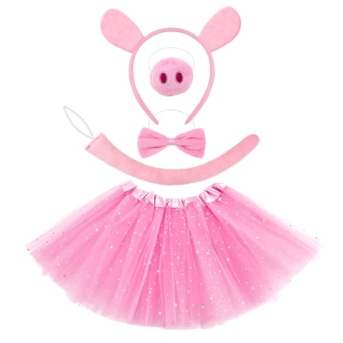TUONYIS 5 Stück Schwein Kostüm Set Schwein Ohren Stirnband Schweinenase Zusammengerollter Schwanz Fliege Tutu Rock für Kinder, Tier Phantasie Kostüm Kit für Karneval Cosplay Halloween Party (Rosa) TUONYIS 5 Stück Schwein Kostüm Set Schwein Ohren Stirnband Schweinenase Zusammengerollter Schwanz Fliege Tutu Rock für Kinder, Tier Phantasie Kostüm Kit für Karneval Cosplay Halloween Party (Rosa) von TUONYIS