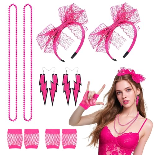 TUONYIS 8 Stück 80er 90er Jahre Outfit Damen, Faschingskostüme Damen, Stirnband, Halskette,Netzhandschuhe,Earrings, 90er Jahre Kostüm für Frauen Mädchen Erwachsene 80 Jahre Thema Party Karneval (Rosig TUONYIS 8 Stück 80er 90er Jahre Outfit Damen, Faschingskostüme Damen, Stirnband, Halskette,Netzhandschuhe,Earrings, 90er Jahre Kostüm für Frauen Mädchen Erwachsene 80 Jahre Thema Party Karneval (Rosig von TUONYIS
