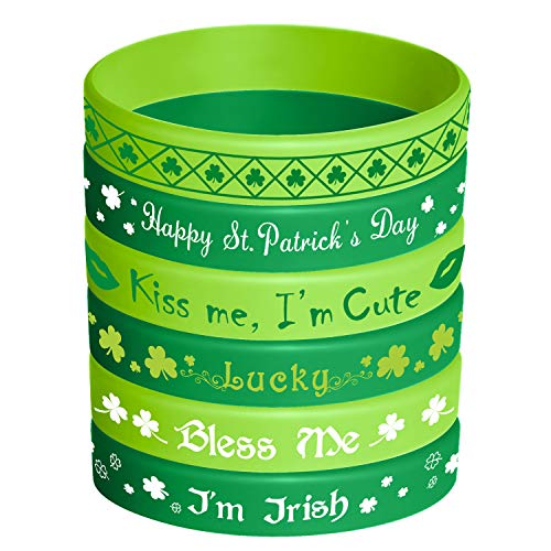 TUPARKA Gummiarmbänder zum St. Patrick's Day, Silikon-Kleeblatt-Armband, irisches Armband für Partygeschenke, Schulgeschenke für Kinder, 36 Stück, 6 Stile von TUPARKA