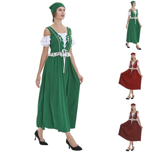 Bierfest Kleidung Kleider und Kopftücher 2er-Pack, Halloween Oktoberfest Kostüme Outfits Sommerkleid Traditionelles Ethnische Kleidung Bierfest Damenkostüm Maid Festliche Kleider Damen Wickelkleid von TUQIDEWU