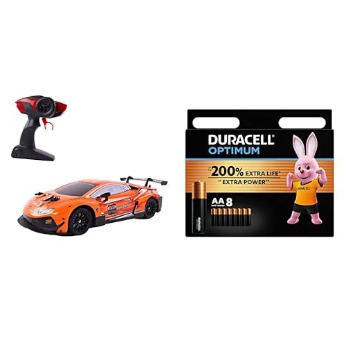 TURBO CHALLENGE 096616 Lamborghini GT3 Racing-RC Prestige-096616-Ferngesteuertes Auto-Orange-1/16-Batterien Nicht enthalten-Kunststoff-Ab 6 Jahren + Duracell Optimum Batterien AA, 8 Stück, bis zu 200% von TURBO CHALLENGE