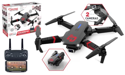 TURBO CHALLENGE - Elite Drone MKX - Drohne - 400318 - Fluggerät - Schwarz - 2 Wiederaufladbare Batterien - Kunststoff - Geschenk - Geburtstag - Leuchtend - Video - Ab 8 Jahren von TURBO CHALLENGE