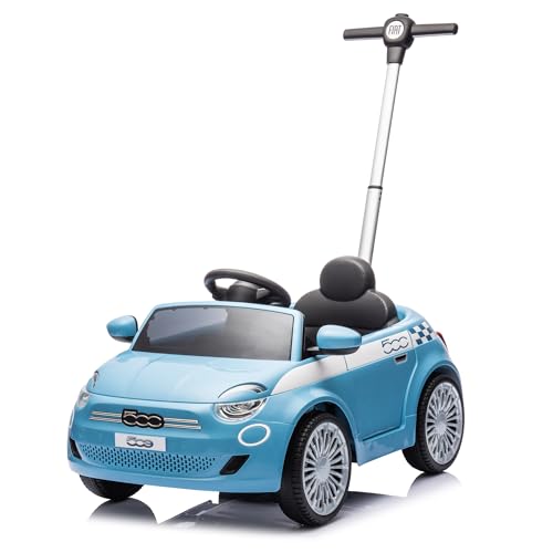 TURBO CHALLENGE - FIAT 500 E – Lauflernhilfe – 119502 – Freiräder – Blau – max. 25 kg – Kunststoff – Batterien Nicht im Lieferumfang enthalten – Führungsstange – Spielzeug für Kinder – Geschenk – von TURBO CHALLENGE