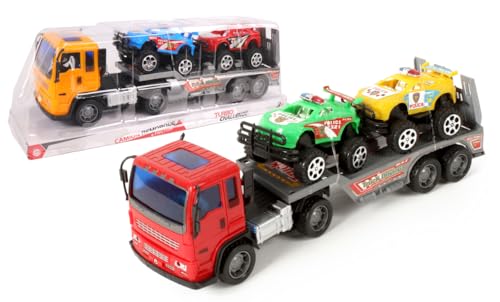 TURBO CHALLENGE FLYPOP'S 024611 Friction Truck and Trailer with 2 Free-Wheel buggy-024611-random colour-18 cm-Plastic-for Ages 3 and up, Assorted von TURBO CHALLENGE