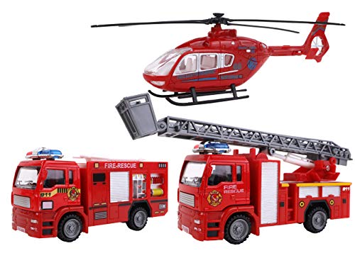 Turbo Challenge - Feuerwehr-Set - Einsatzfahrzeuge - 020344 - Freilaufauto - Rot - Kunststoff und Metall - Kinderspielzeug - Auto - Geschenk - Ab 3 Jahren von TURBO CHALLENGE