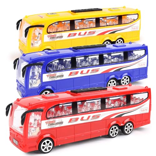 TURBO CHALLENGE - Pack mit 12 Bussen - Stadt - 028802PA - 1/16 - Friktionsfahrzeug - Zufällige Farbe - Kunststoff - Kinderspielzeug - Fahrzeug - Geschenk - Geburtstag - Ab 3 Jahren von TURBO CHALLENGE