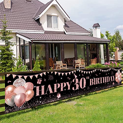 30 Geburtstag Deko Schwarz Roségold, Deko 30 Geburtstag Frau, 30 Geburtstag Frauen Deko Banner Hintergrund, Groß 30. Geburtstag Frau Stoff Schild Poster Banner für 30. Geburtstagsfeier Deko, 300×50cm von TUTUXMA