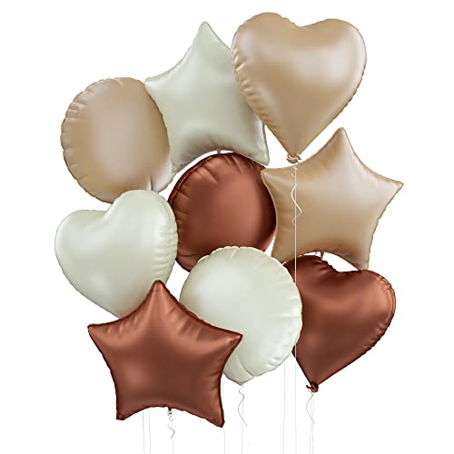 Folienballon 18 Zoll, Groß Beige Braun Creme Weiß Stern Herz Runden Aluminium Folien Ballons Set, 9 Stück Nude Heliumballon Folienluftballon, Mylar Riesen Folienballon für Geburtstags Party Deko von TUTUXMA