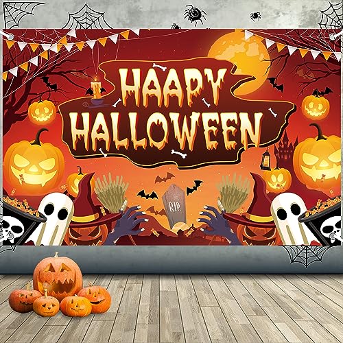 Halloween Deko, Happy Halloween Banner, Extra Große Halloween Hängende Banner Dekoration, Halloween Hintergrund Banner Outdoor, Orange Halloween Party Banner für Haus Wand Veranda Vorhang Deko von TUTUXMA