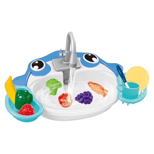 Elektrisch zirkulierendes Wasser-Spielspüle, Spielzeug-Set für Kinder, zum Spielen von Küche, Waschen von Gemüse und Obst, Geschirrspüler von TWEW