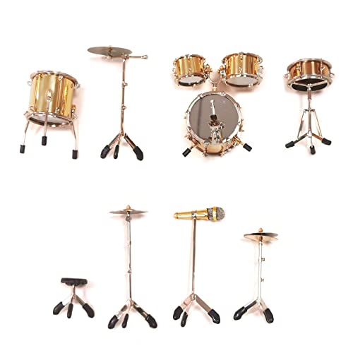 Schlagzeug Set Miniaturmodell Schlagzeug Set Modell Miniatur Musikinstrument Modellsammlung Schwarz/Golden von TWEW