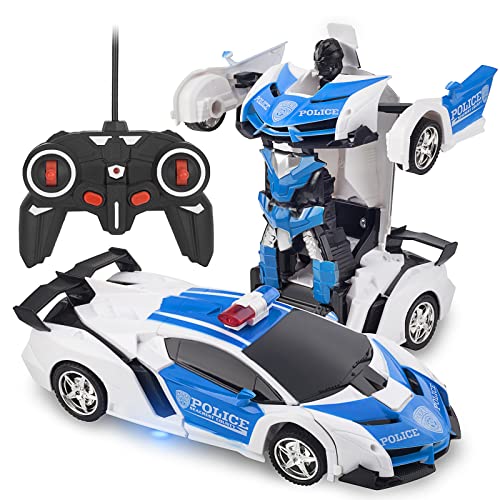 TWODNBD Ferngesteuertes Auto, Verwandeln Roboter Rc Wiederaufladbare 360° Drehung Stunt 1:18 Verformung Spielzeug für Rennwagen, Ein-Knopf-Verformung im Roboter, Geschenk für Kinder Kinder von TWODNBD