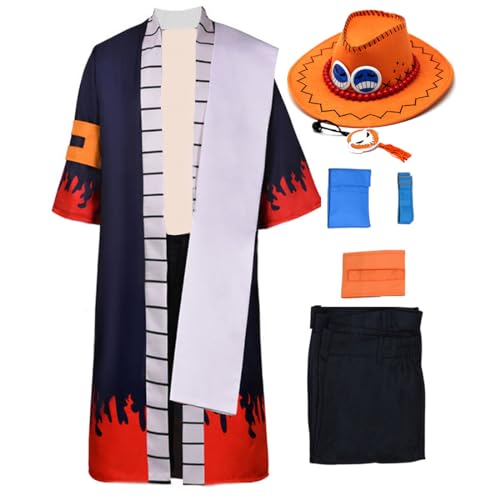 TWSTIV Anime Cosplay Portgas D. Ace Kostüm Anzug Outfit Mantel Umhang Shorts mit Hut (Kleidung + Hut, L) von TWSTIV