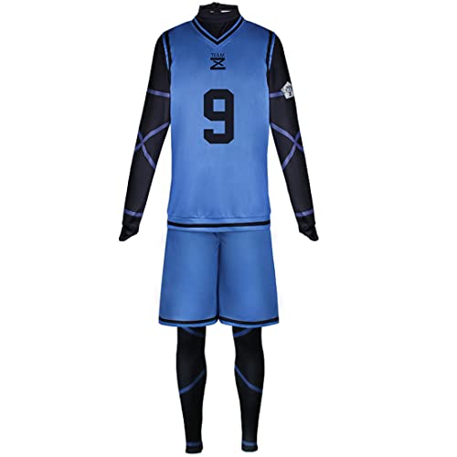 TWSTIV Isagi Yoich Chigiri Hyoma Kostüm Anime Blue Lock Cosplay Fußball Trikot mit Overall Outfit (No.9 Kunigami Rensuke, S) von TWSTIV