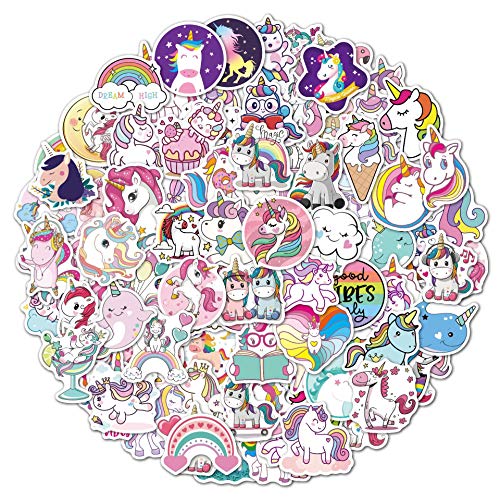 TWSTYFAL Unicorn Stickers, 100 Pieces Cute Cartoon Stickers Vinyl Waterproof Stickers for Girls Adults Teens Hydro Bottles Luggage Car Laptop (100 Einhörner) von TWSTYFAL